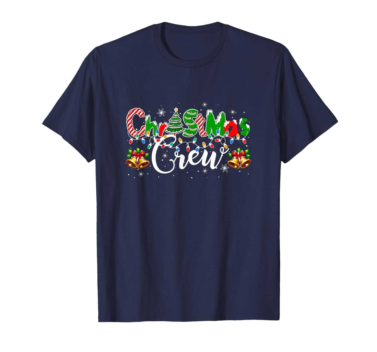 Christmas Crew Colorful Lights Xmas Tree Lover Family Group T-Shirt