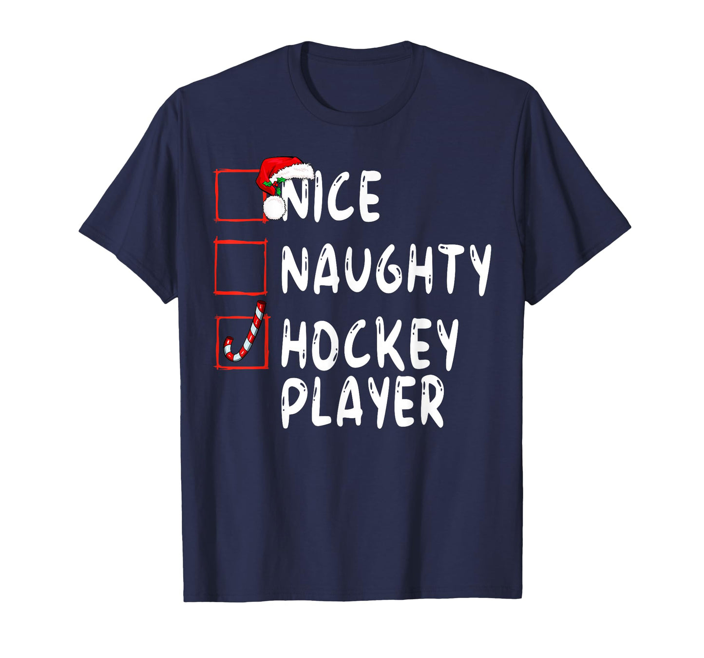 Nice Naughty Hockey Player Christmas Santa Claus T-Shirt