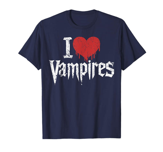 I Love Vampires I Red Heart Vampires Grunge Halloween Horror T-Shirt