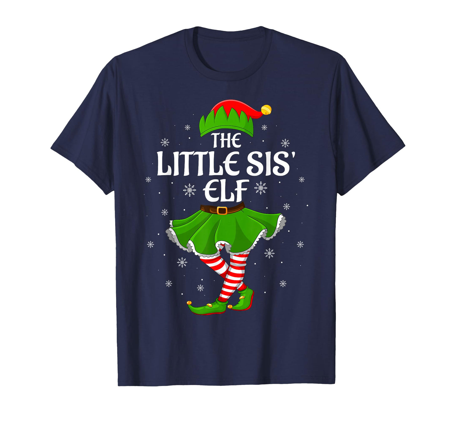 Little Sis Elf Christmas Family Girls Women Elf Squad Xmas T-Shirt