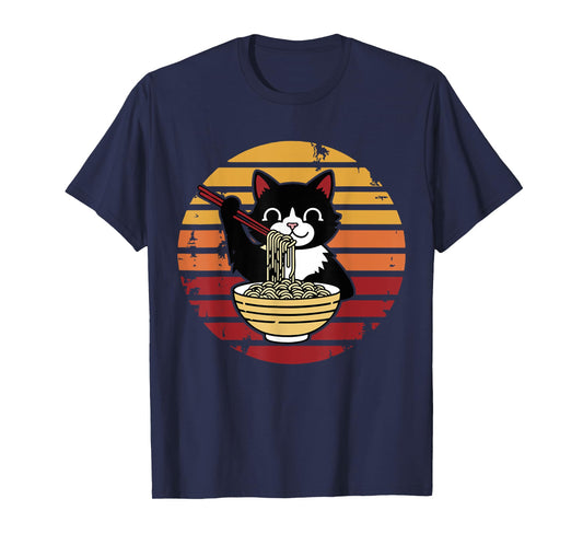Cat Eating Ramen Black Cat Noodle Bowl T-Shirt