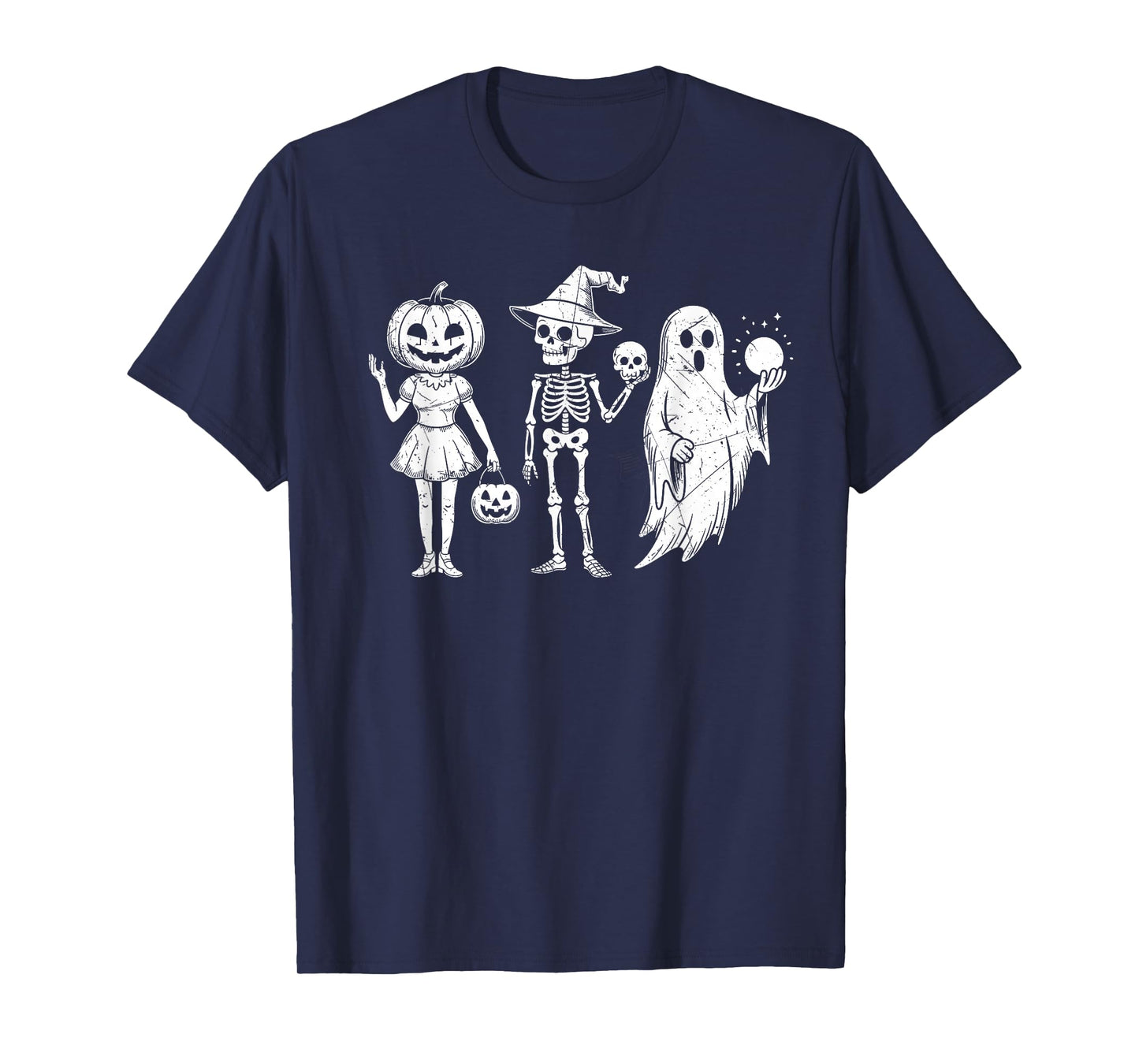 Cute Halloween Pumpkin Skeleton Ghost Trio T-Shirt