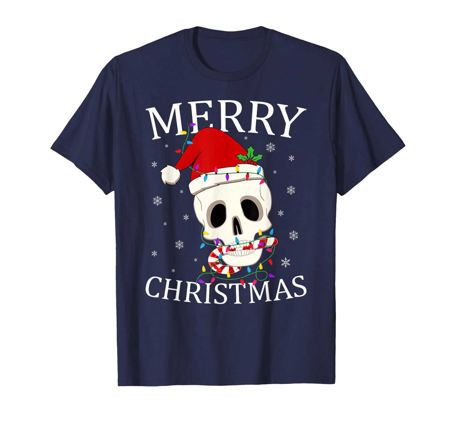 Merry Christmas Skeleton Skull Xmas Lights Men Women T-Shirt
