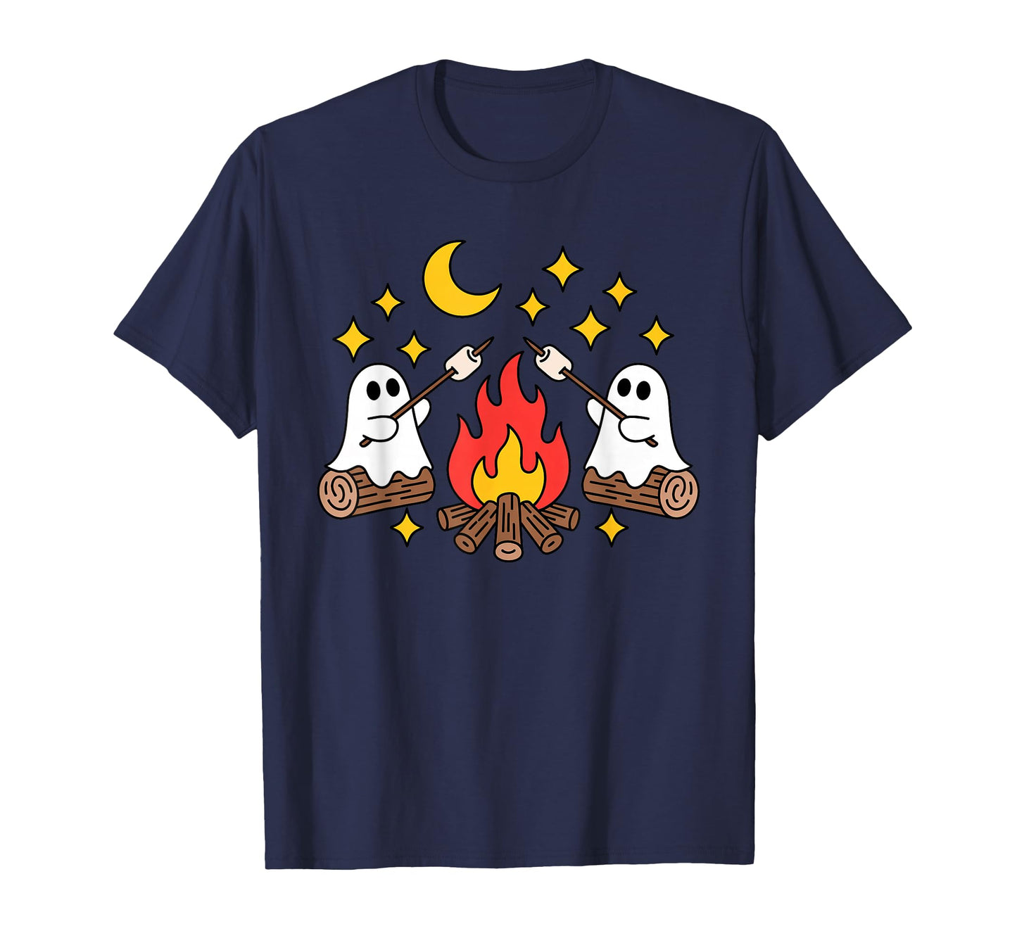 Cute Ghosts Camping Campfire Marshmallows Halloween Spooky T-Shirt