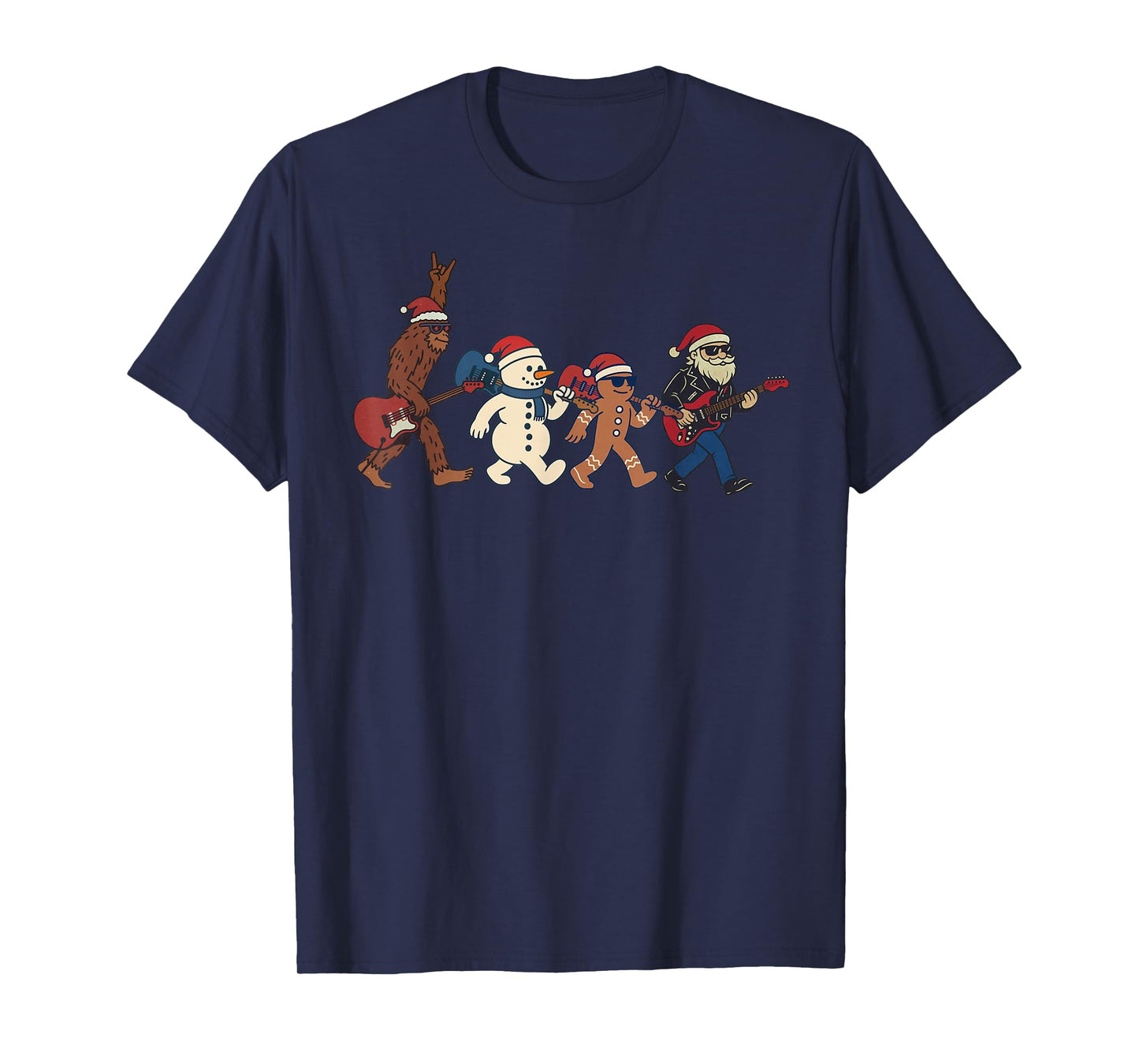 Santa Sasquatch Playing Rock Guitar Christmas Funny Xmas T-Shirt