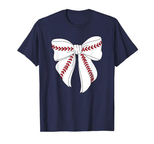 Cute Baseball Coquette Bow For Women Girls Baseball Mom Mama T-Shirt