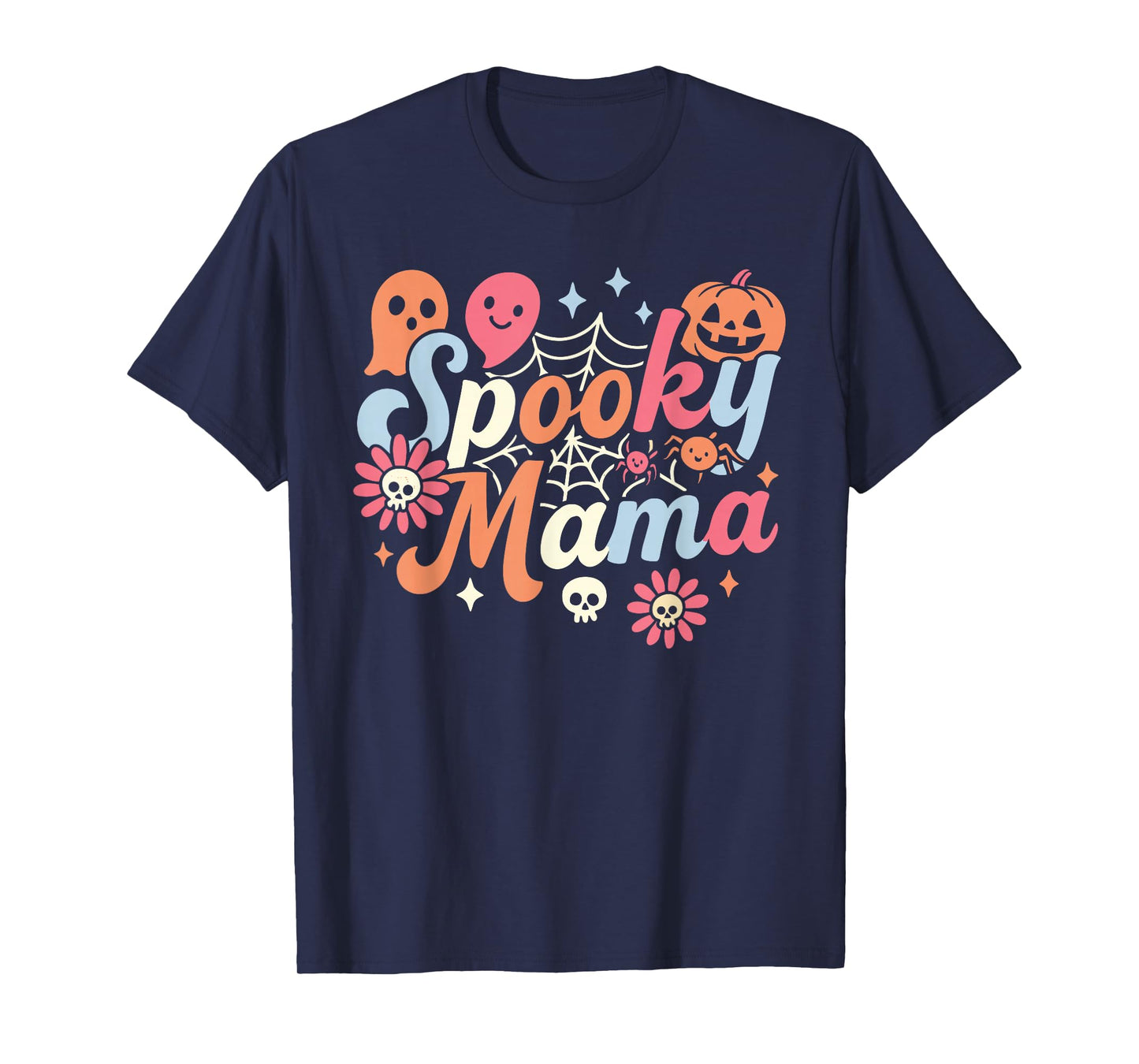 Spooky Mama Funny Mom Halloween Ghost Witch Bat T-Shirt