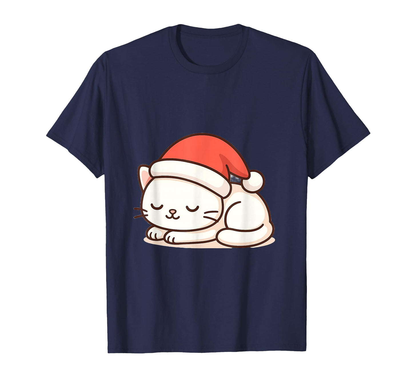 Sleeping White Cat with Santa Hat T-Shirt