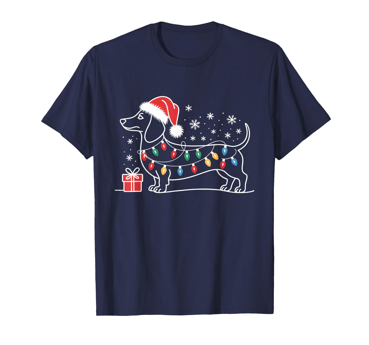 Dachshund Christmas Lights Santa Hat Xmas Dog Lover T-Shirt