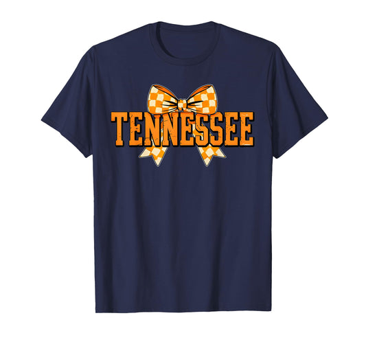 Vintage Tennessee Checkered Orange Coquette Bow Women Girls T-Shirt
