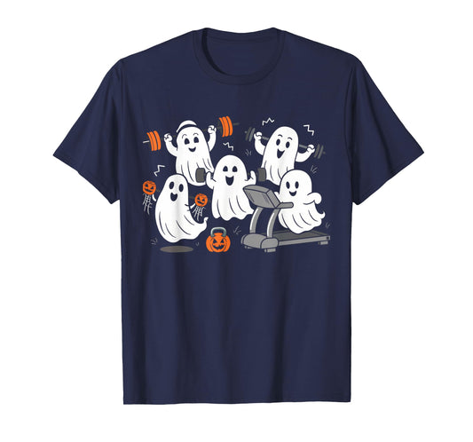 Working Out Ghost Gym Halloween Fitness Weightlifting T-Shirt