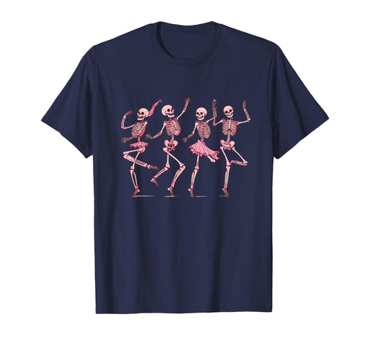 Pink Dancing Skeletons Dance Day Of Dead Halloween Women T-Shirt