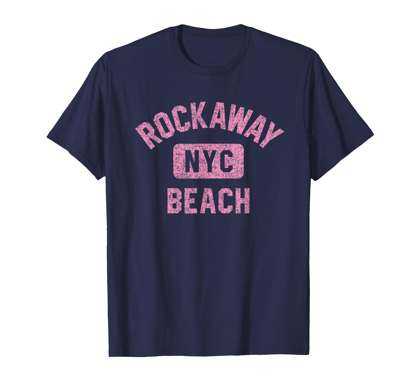 Rockaway Beach NYC Gym Style Distressed Pink Print T-Shirt