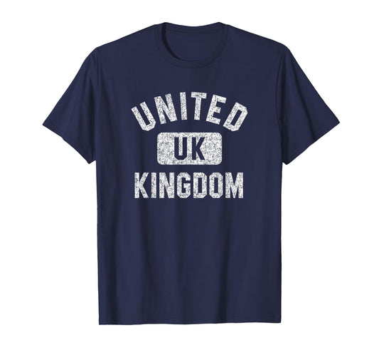 United Kingdom Gym Style Distressed White Print T-Shirt