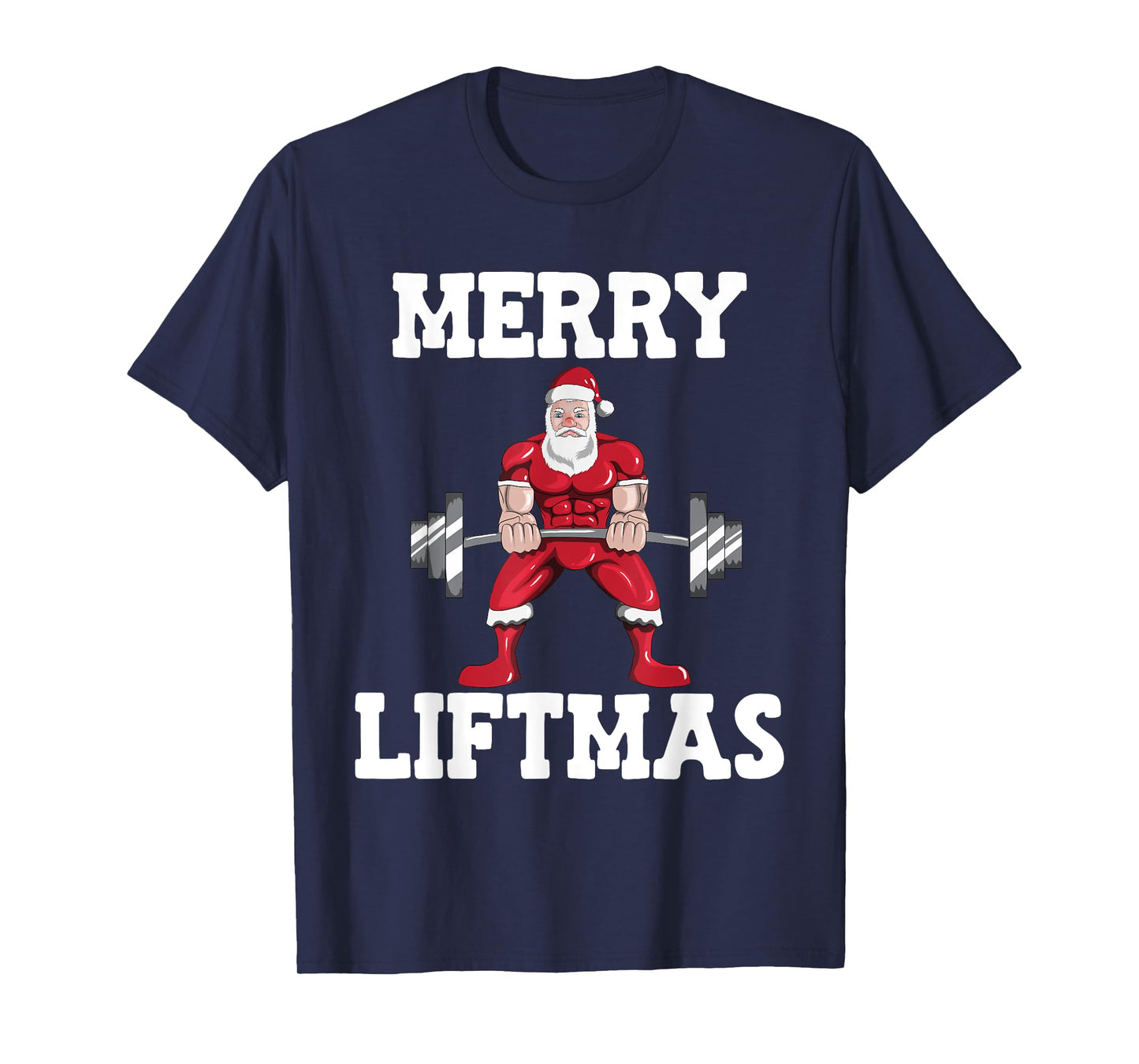 Christmas Santa Claus With Weight Lifter Powerlifting T-Shirt