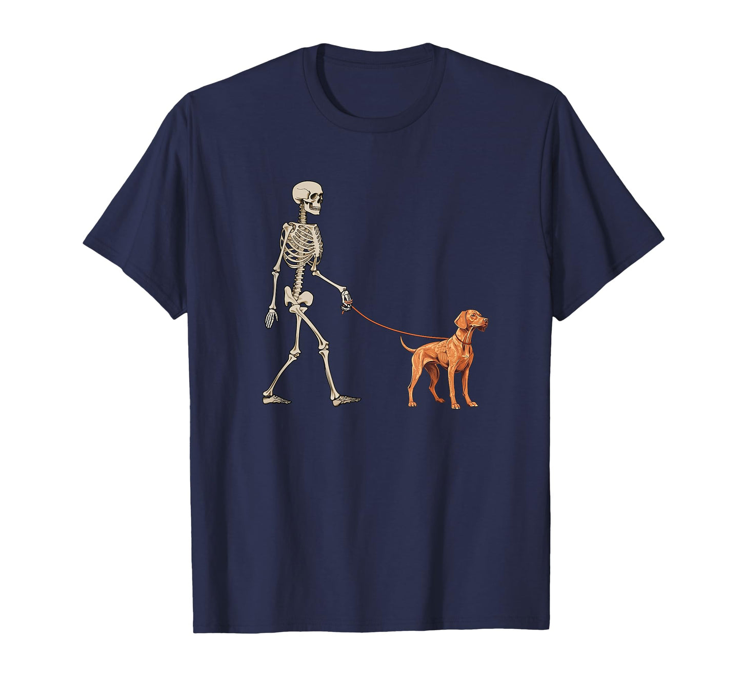 Funny Vizsla Skeleton Dog Walking Halloween Dog T-Shirt