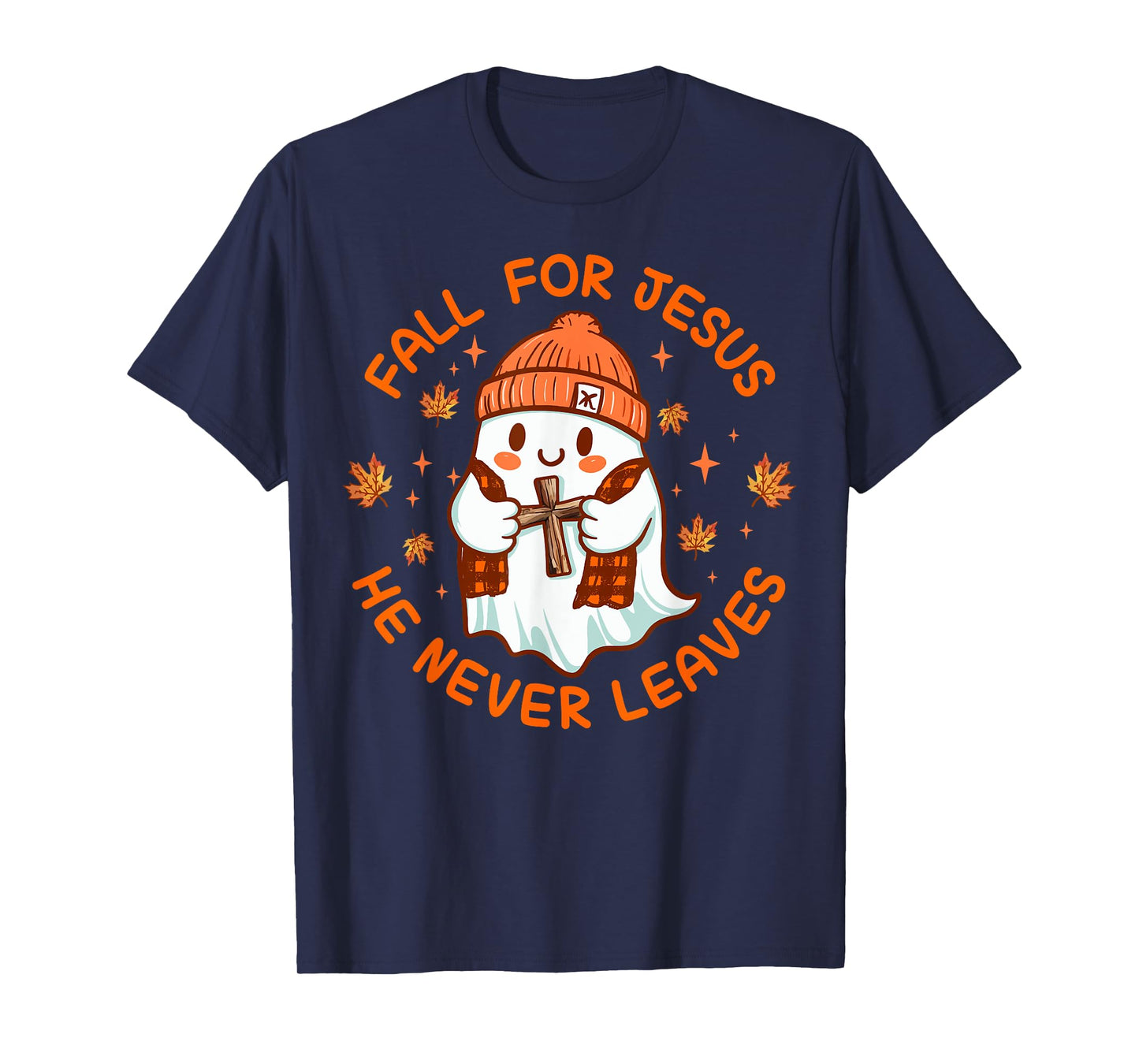 Fall For Jesus He Never Leave Cute Ghost Retro Halloween T-Shirt