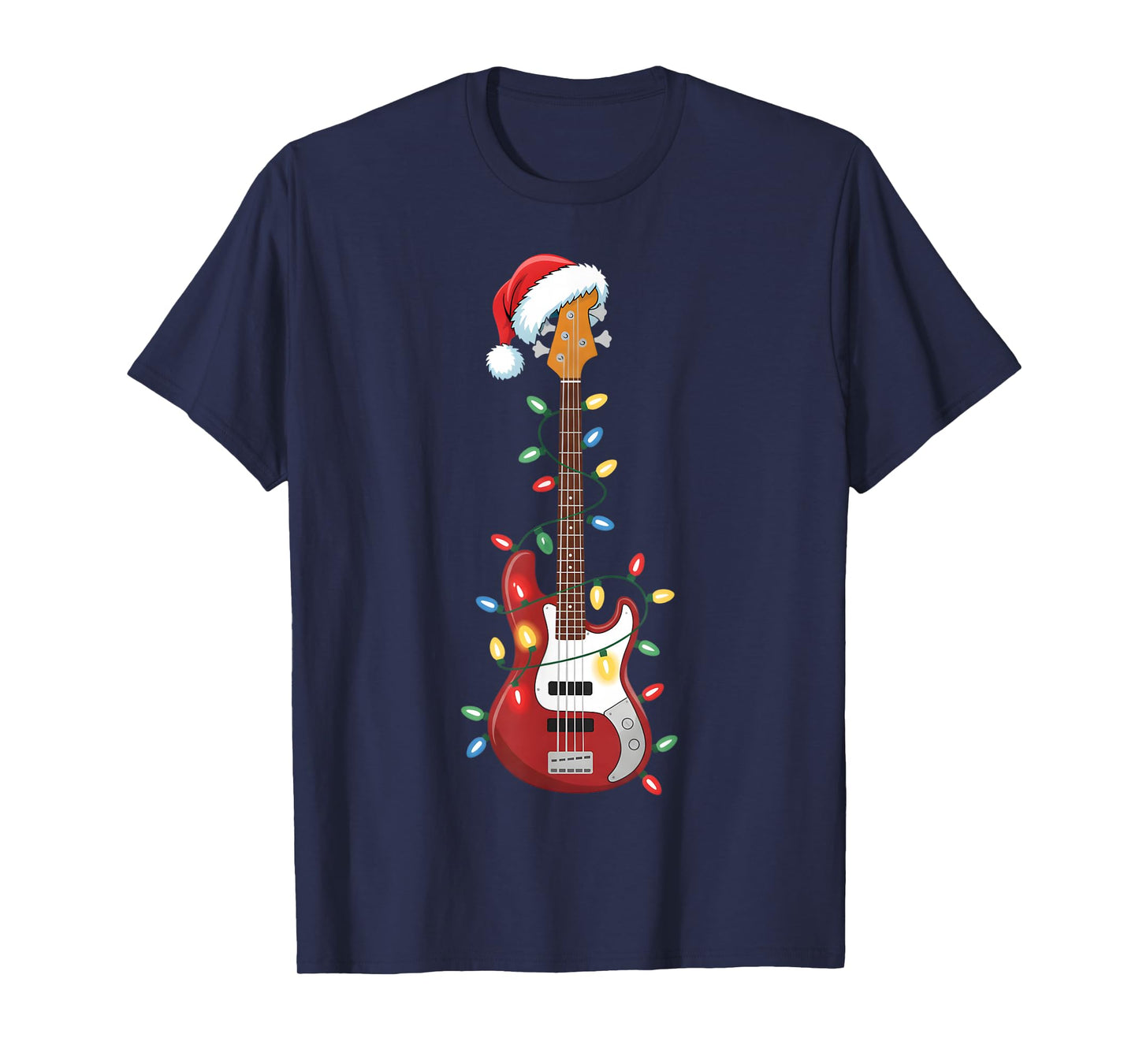 Guitar Santa Hat Christmas Lights Bass Player Guitarist Xmas T-Shirt