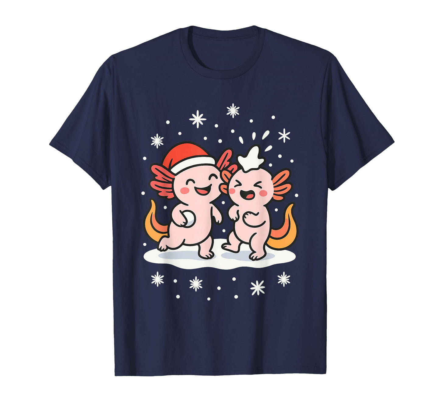Funny Christmas Axolotl Snowball Fight Holiday T-Shirt