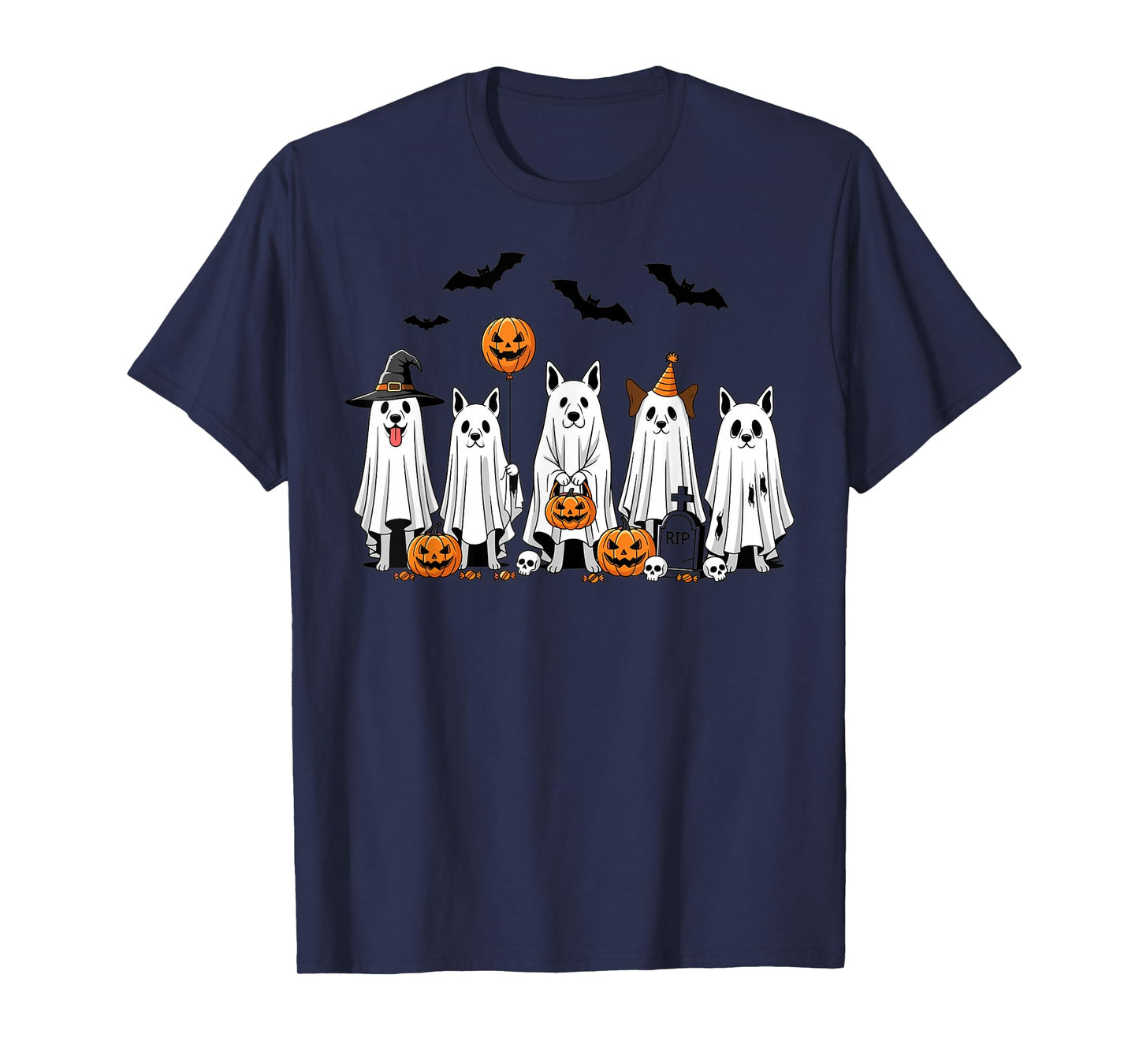 Halloween Ghost Dogs Pumpkin Candy Party Costume T-Shirt