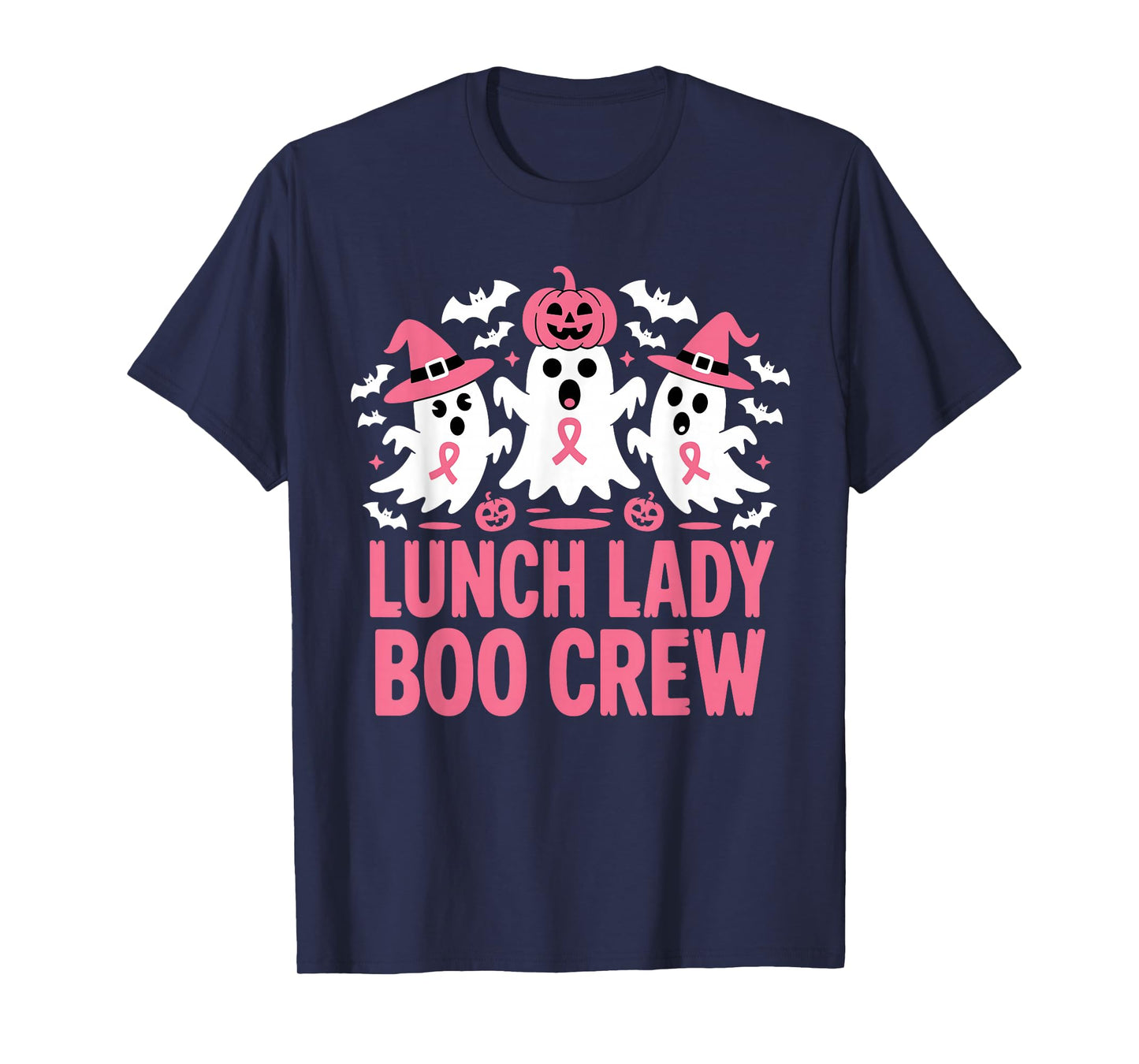 Ghost Lunch Lady Boo Crew Halloween Pink Cancer Ribbon Tees T-Shirt