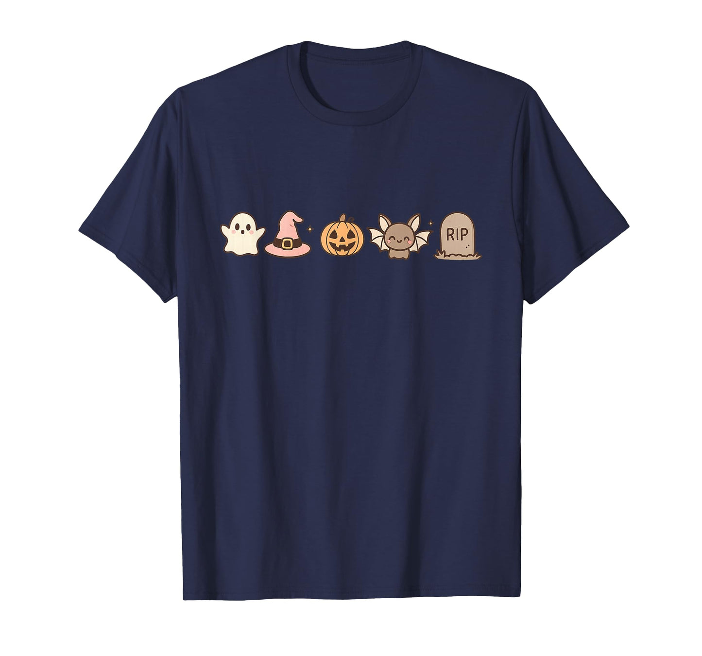 Kawaii Halloween Icons Cute Ghost Pumpkin Bat Witch Hat T-Shirt