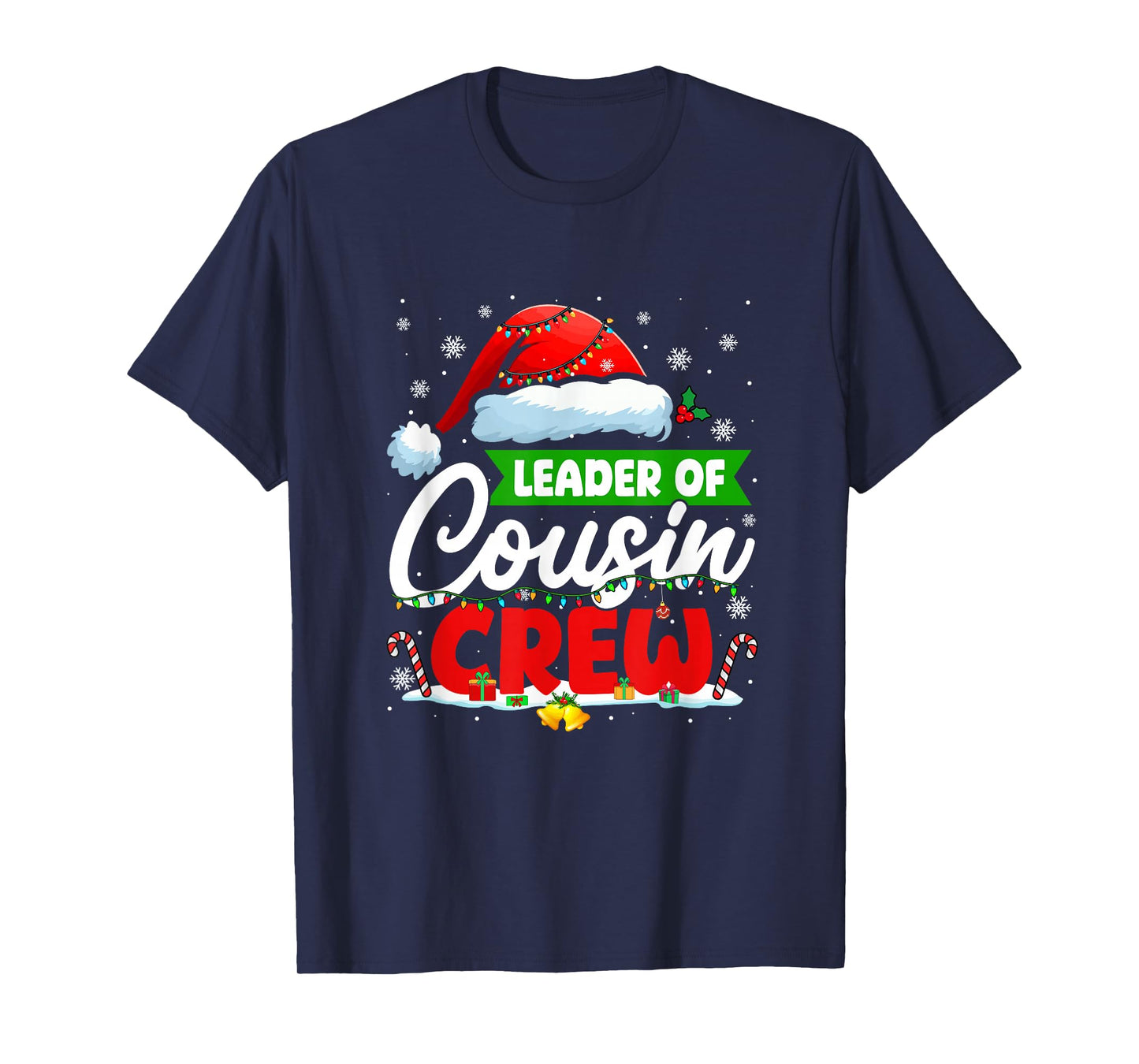 Leader of Cousin Crew Christmas Cute Santa Colorful Lights T-Shirt