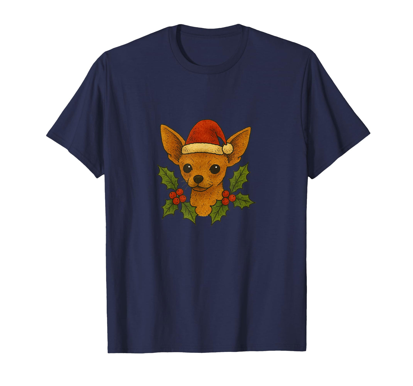 Christmas Chihuahua Holiday Lights Santa Hat Winter Festive T-Shirt