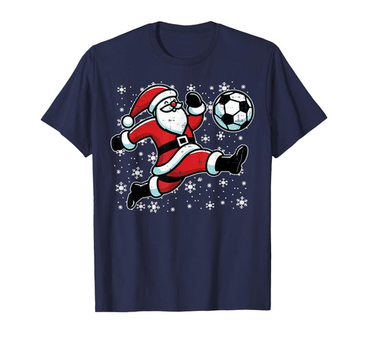 Christmas Santa Football Kick Xmas Soccer Men Boys Kid Youth T-Shirt