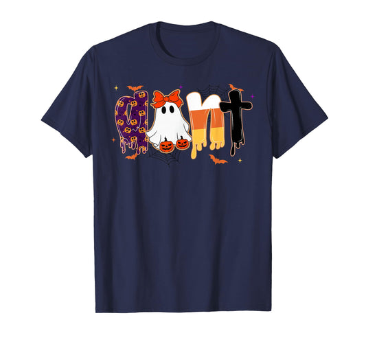 Preppy Halloween Candy Aunt, Funny Spooky Ghost Pumpkin Aunt T-Shirt