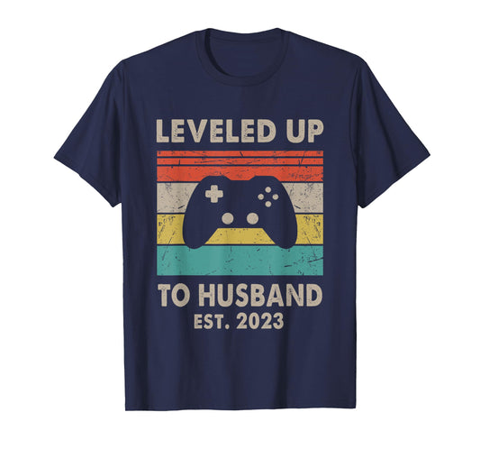 Promoted To Husband Est 2023 - Leveled Up To Husband Retro T-Shirt