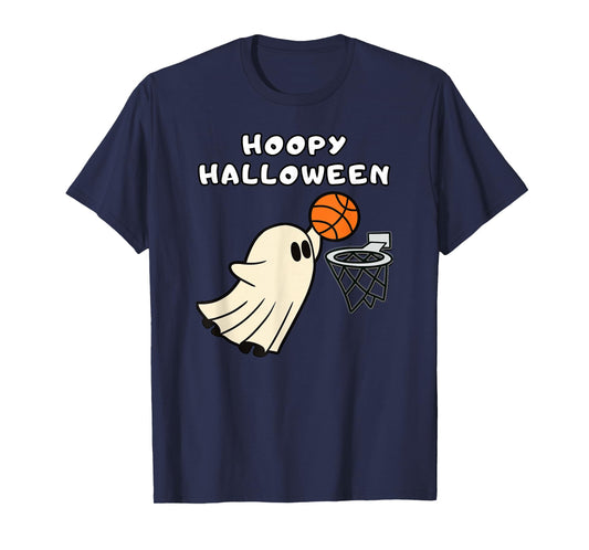 Hoopy Halloween Basketball Ghost Slam Dunk Basketball Hoop T-Shirt