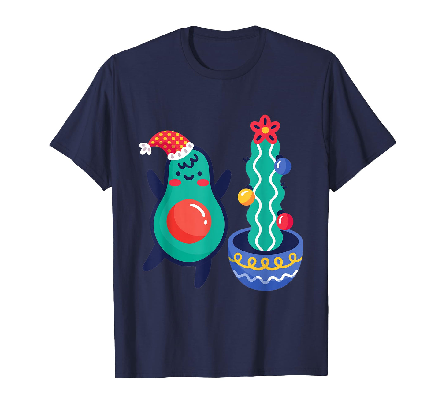 Ugly Christmas Avocado Xmas Cactus Santa Claus Cute Vegan T-Shirt