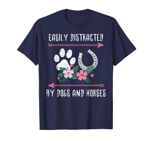 Easily Distracted Dogs Horses Equestrian Women Girls Kids T-Shirt