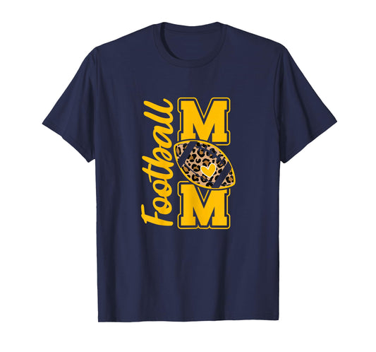 Leopard Royal Blue and Yellow High School Football Mom T-Shirt