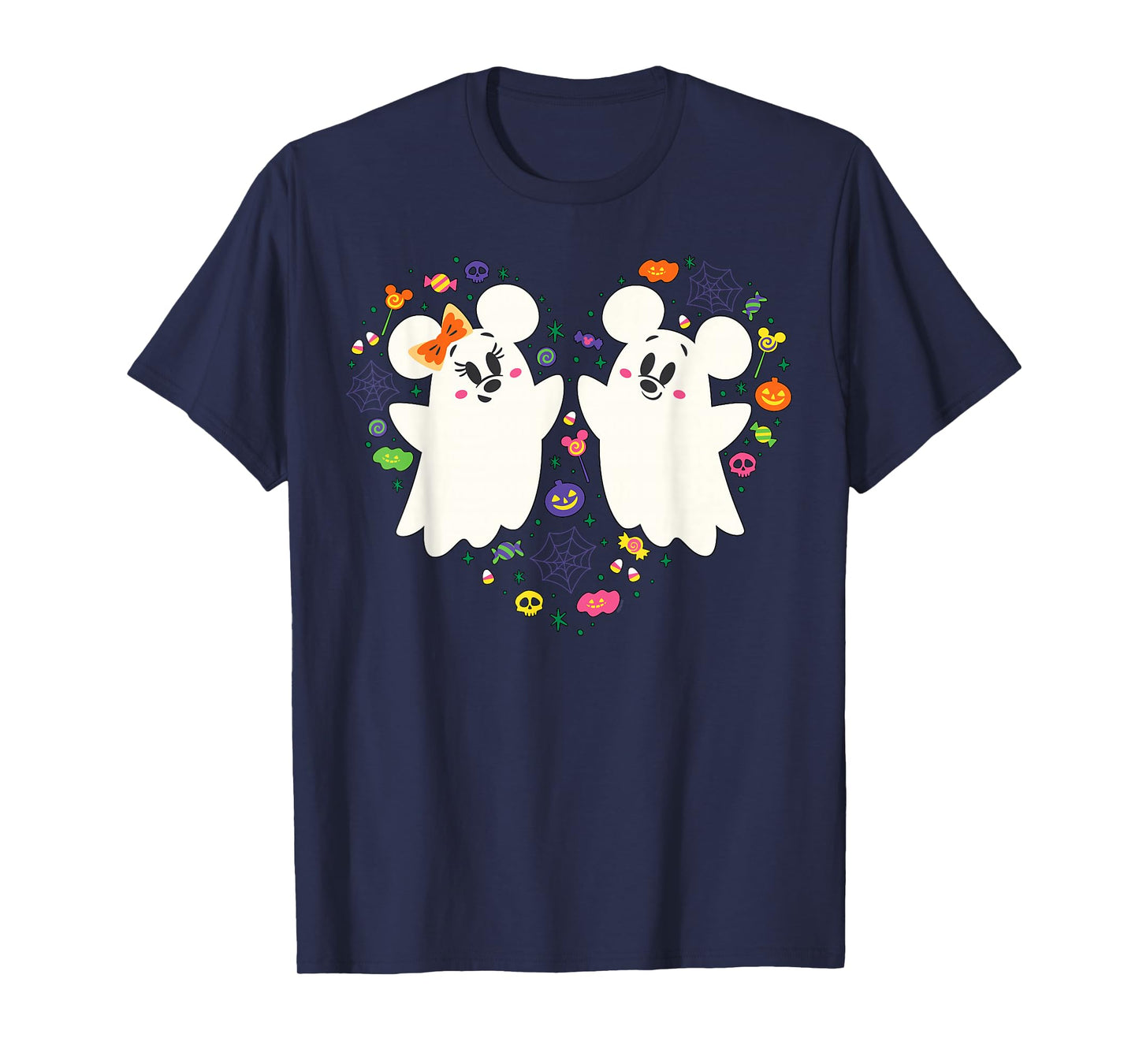 Disney Mickey and Minnie Cute Little Ghosts Halloween Heart T-Shirt
