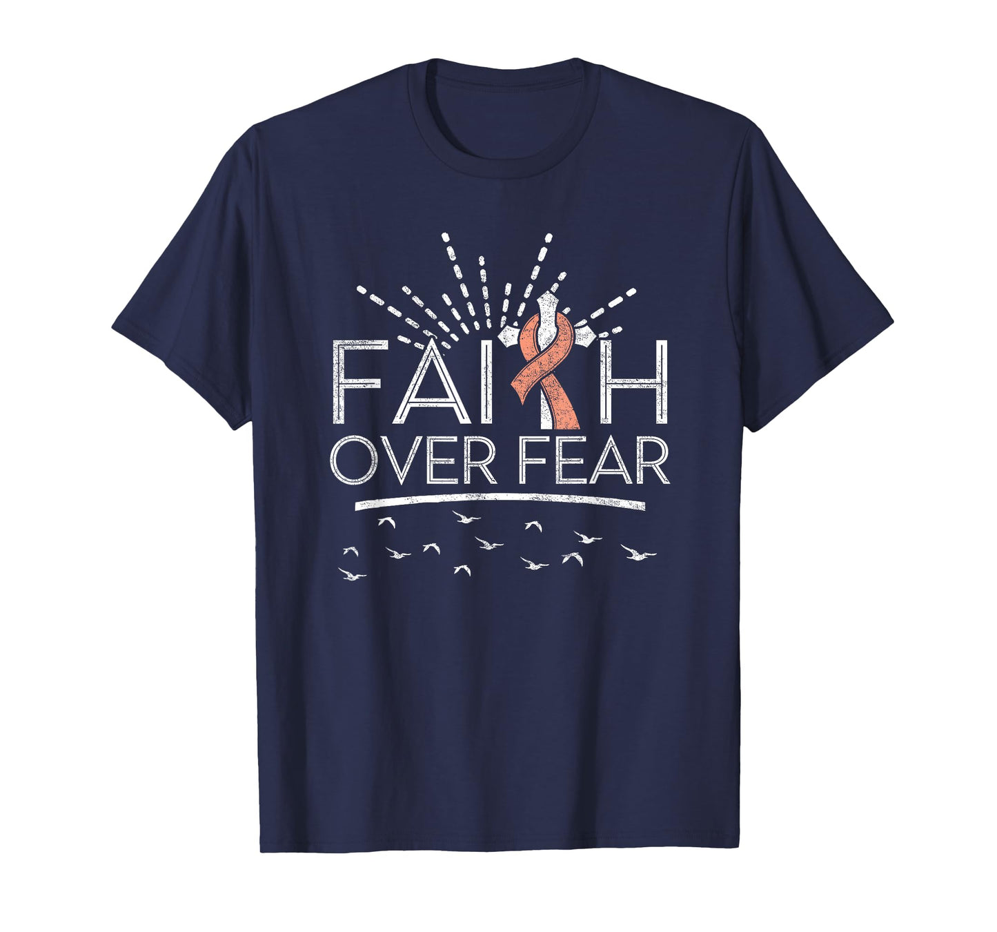 Faith over Fear Peach Ribbon Uterine Cancer T-Shirt