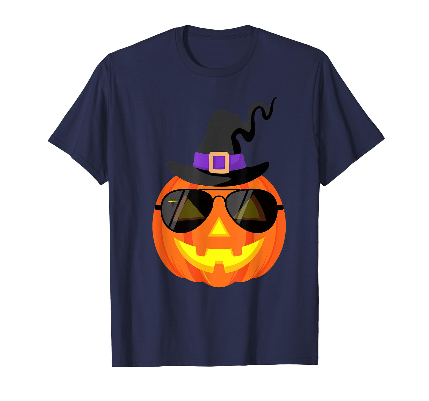 Halloween Funny Pumpkin with Sunglasses & Witch Hat T-Shirt
