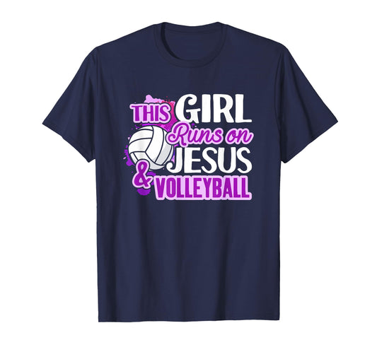This Girl Runs On Jesus And Volleyball Christian Squad Gift T-Shirt