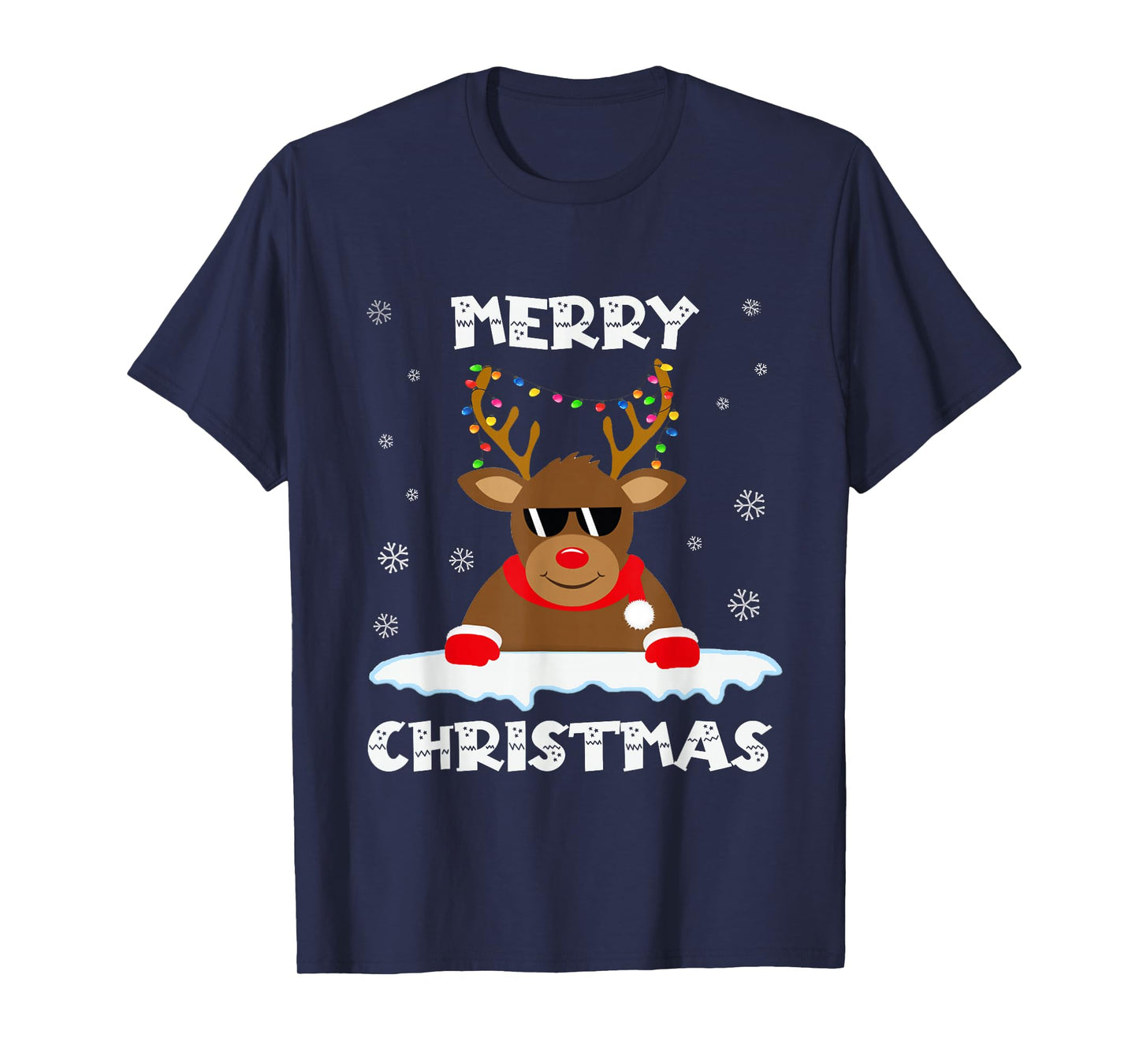Reindeer Christmas Lights Santa Deer Rudolph Merry Christmas T-Shirt