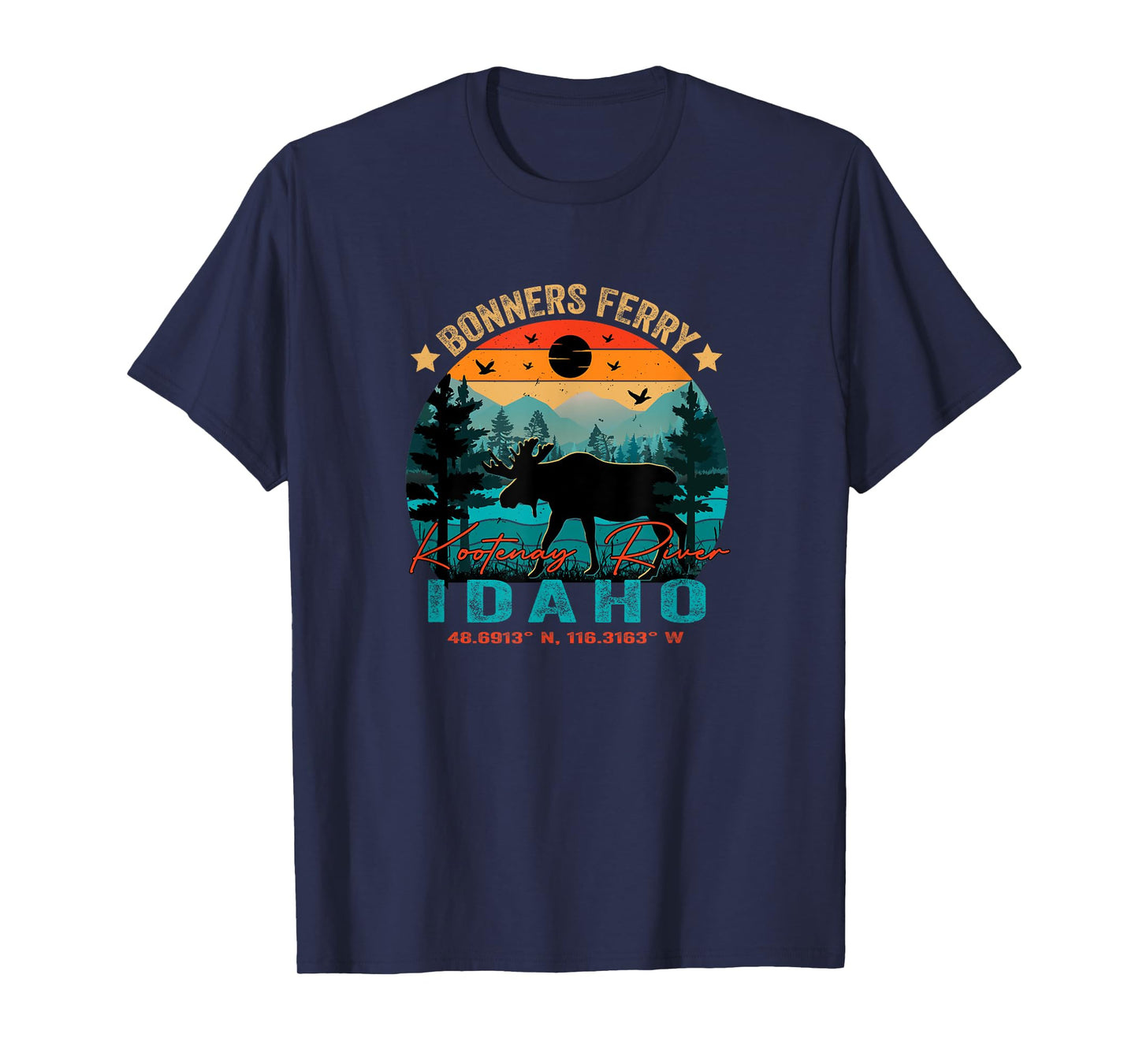 Bonners Ferry Idaho ID Retro Sunset Vintage Moose Mountains T-Shirt