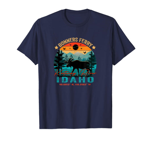 Bonners Ferry Idaho ID Retro Sunset Vintage Moose Mountains T-Shirt