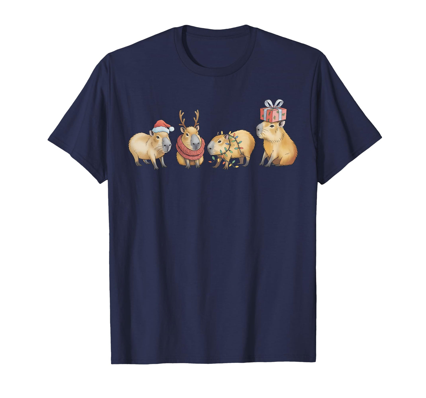 Funny Capybara Christmas Xmas Santa Capybara Men Women Kids T-Shirt