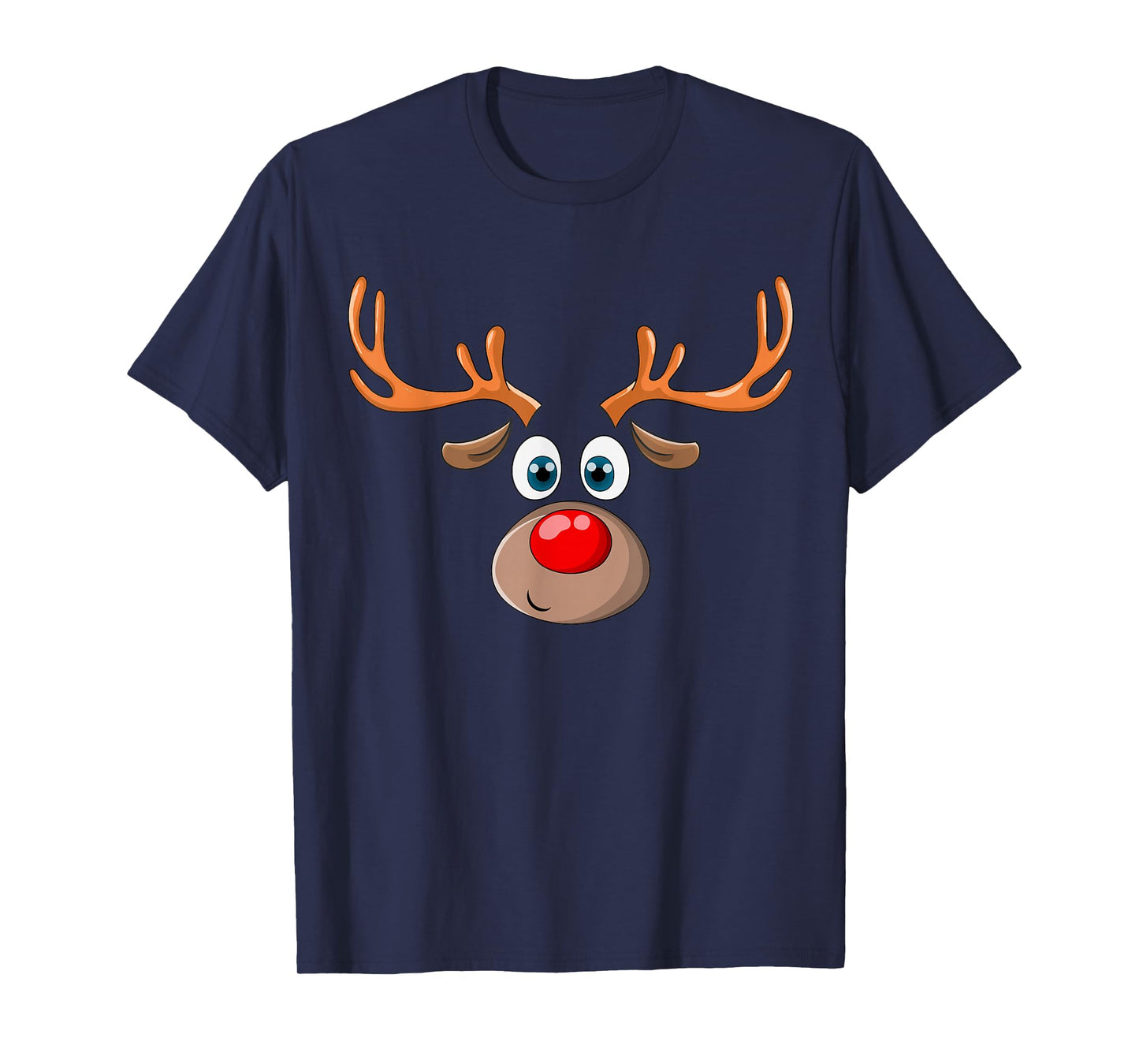 Reindeer Face Deer & Red Nose Brown Christmas T-Shirt
