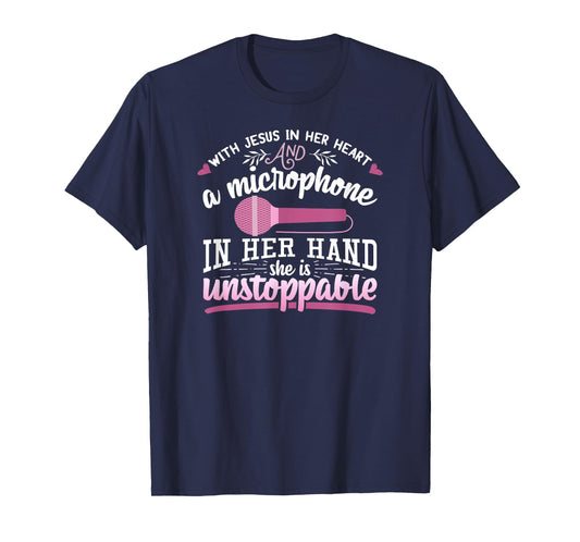 Christian Gospel Singer With Jesus In Her Heart Microphone T-Shirt