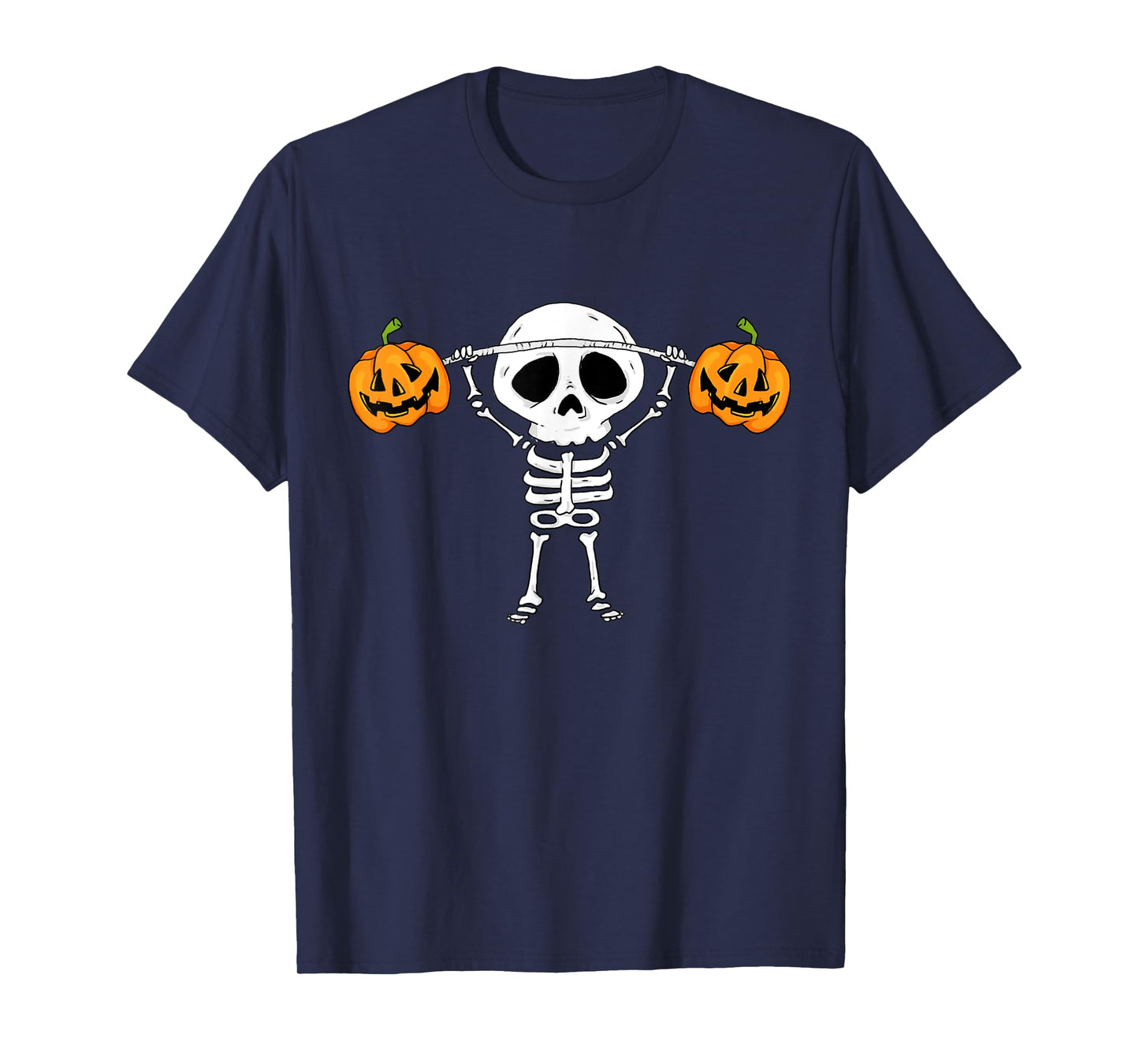 Skeleton Lifting Pumpkins Funny Halloween Snatch Barbell T-Shirt