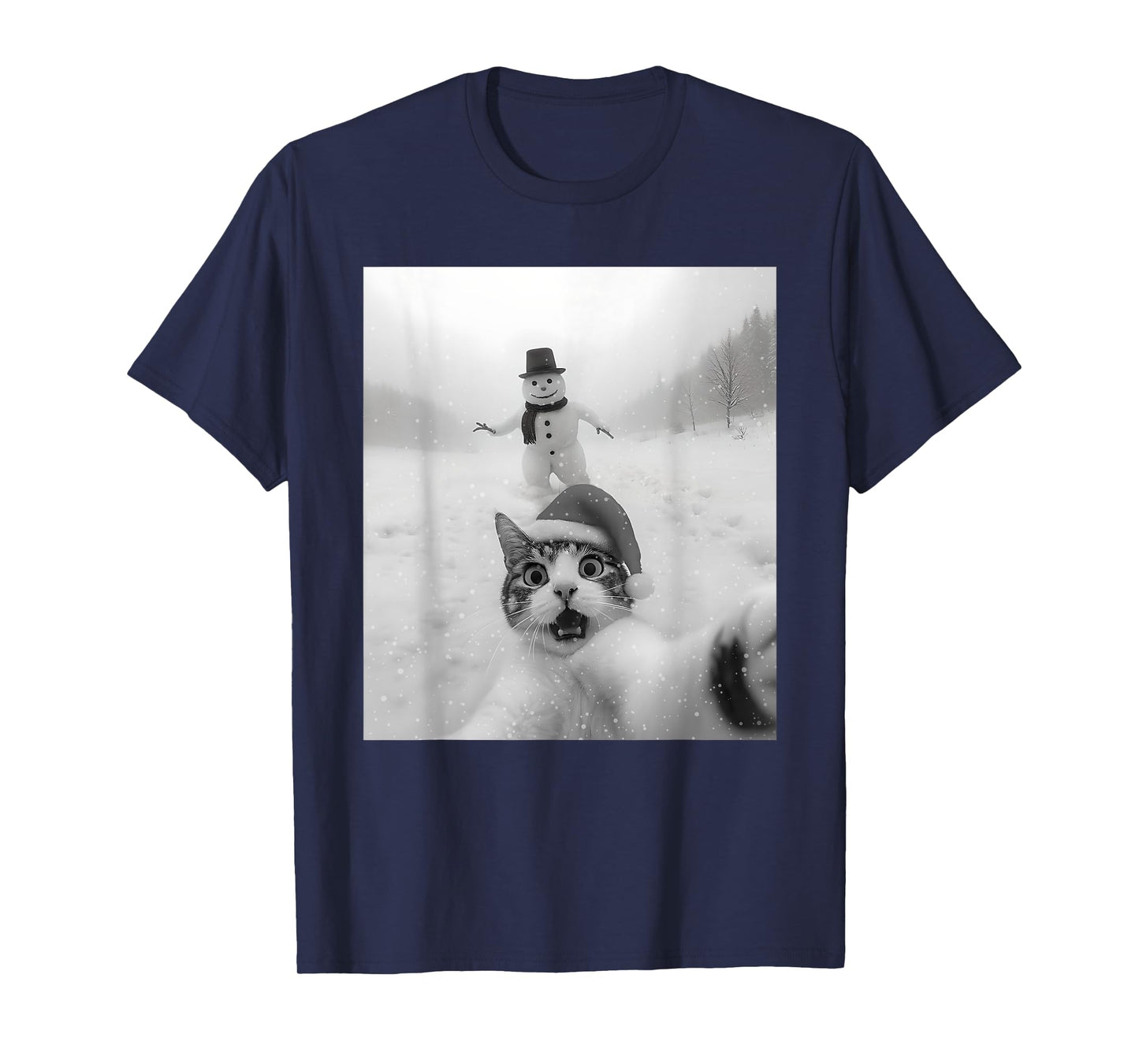 Funny Cat Selfie Snowman Merry Christmas Xmas Pajama Holiday T-Shirt