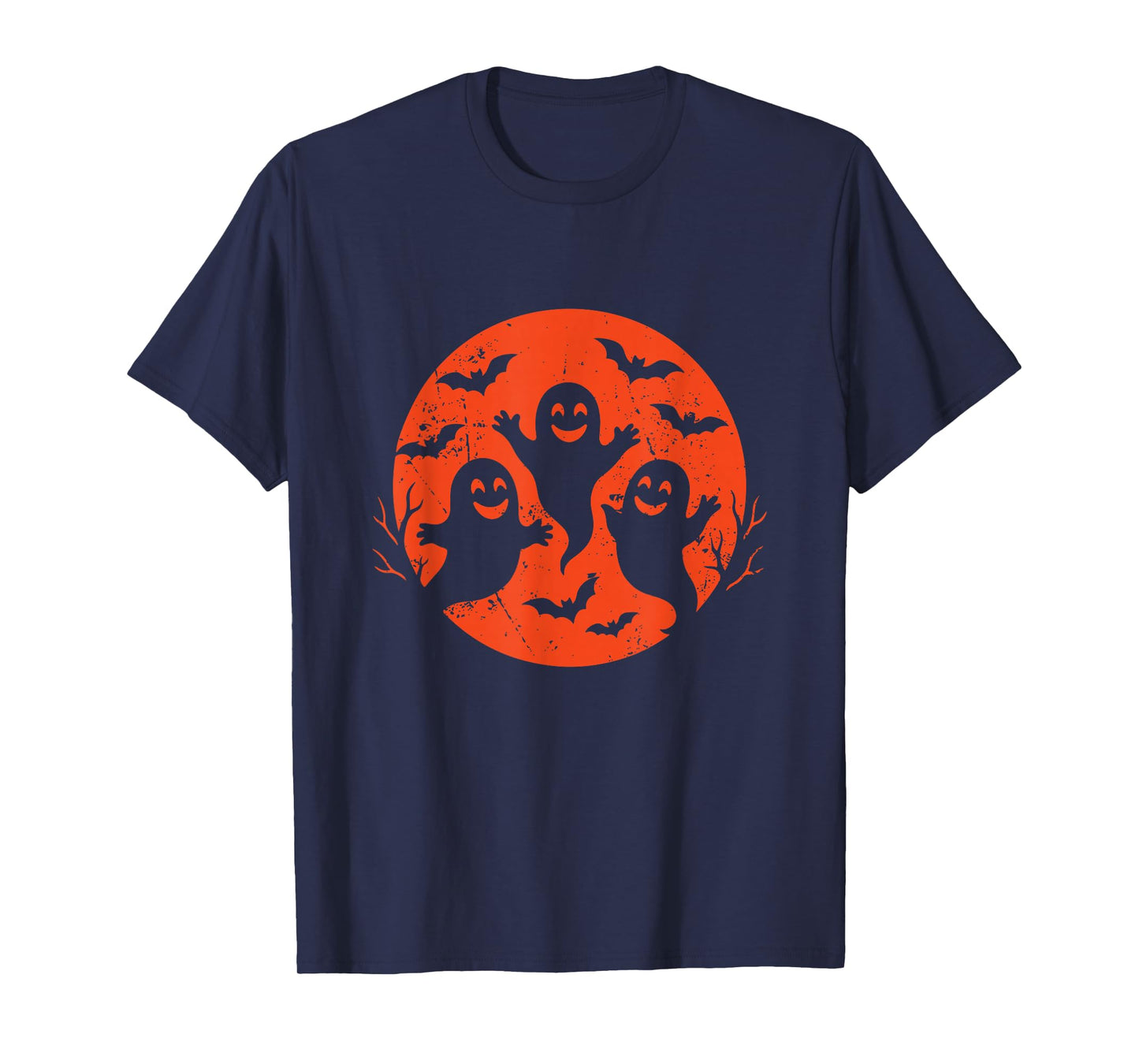 Three Ghosts and Bats Halloween Moon T-Shirt