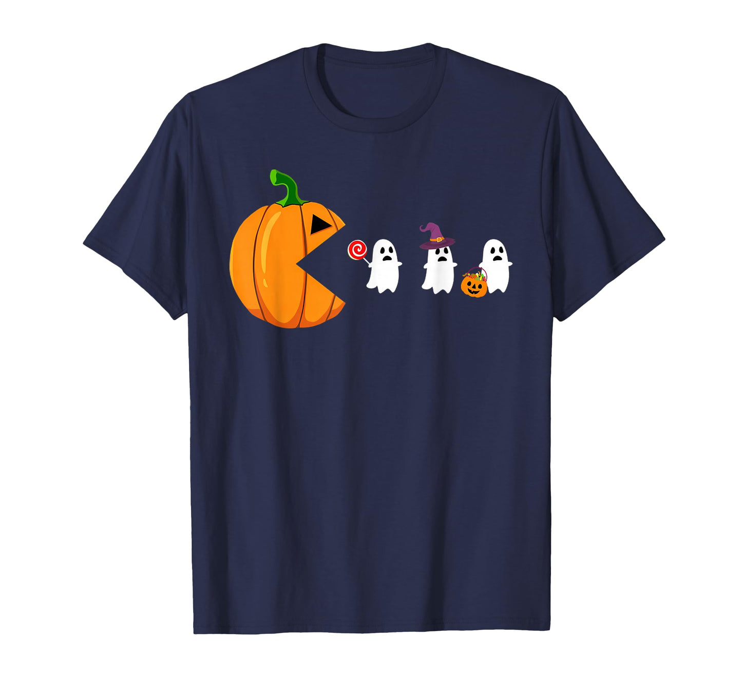 Halloween Gamer Pumpkin Eating Ghost Costume Men Boys Kids T-Shirt