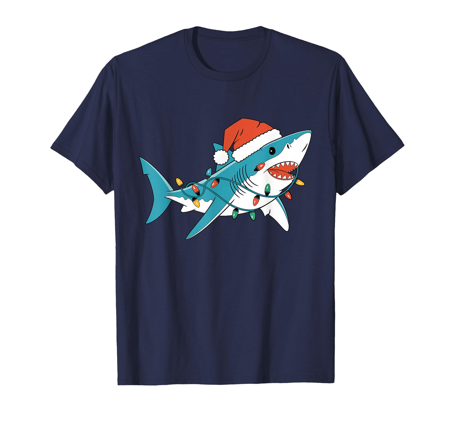 Santa Shark Christmas Lights Sharkmas Tree Xmas Boys Men Tee T-Shirt